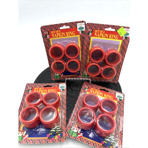 4-Vintage Red Plastic Napkin Holder Rings. Set Of 16 NEW